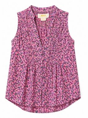 Anthro Maeve Cottagecore Floral Pintuck Blouse Pink‎ Boho Romantic Top-Small